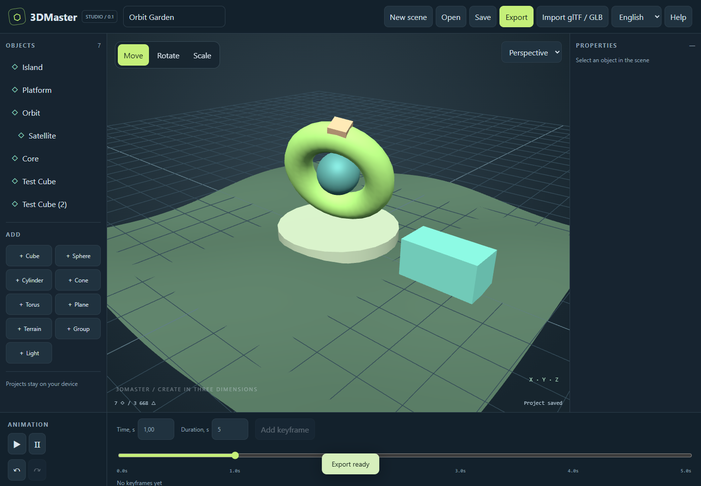 3DMaster редактор сцены с террейном и анимацией